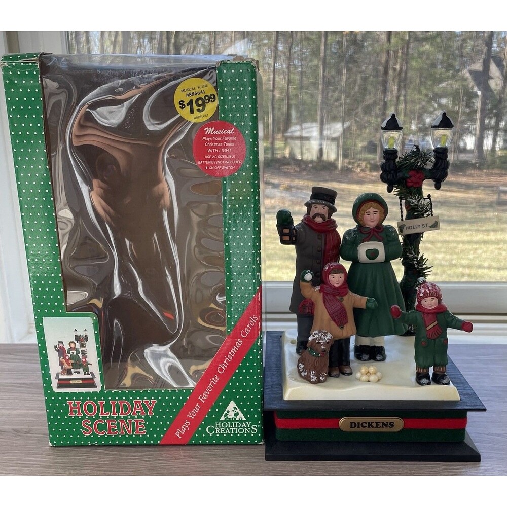 Vintage Holiday Creations Dickens Family Carolers Scene 1993 Music Lights Works